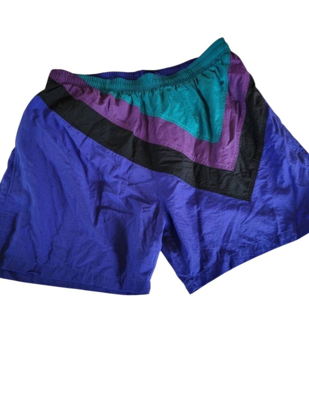 Vintage 90s Sunforce Mens XL diagonal Color Block Lined Shorts Swim Trunks